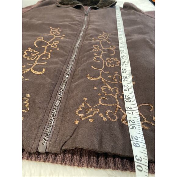 Avon Women's Brown‎ Embroidery Rib Faux Fur Suede Knit Zip Sweater Jacket Sz 2X - Picture 5 of 10
